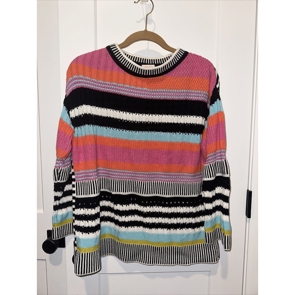 Hailey & Co sweater color block stripes knit black white pink pullover Small